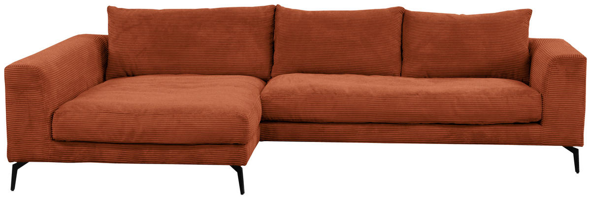 ECKSOFA in Cord Kupferfarben  - Schwarz/Kupferfarben, Design, Textil/Metall (172/313cm) - Livetastic