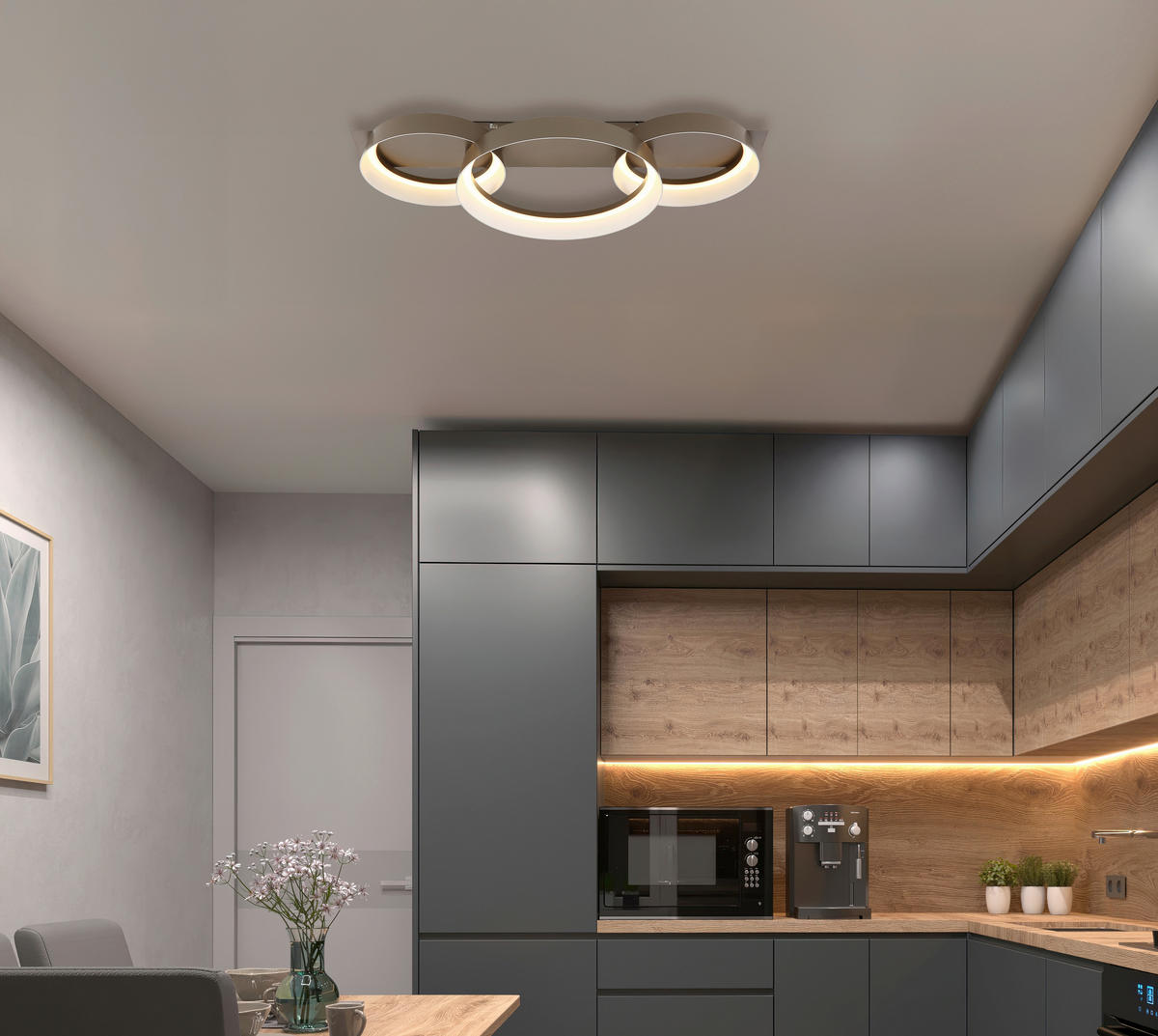 LED-DECKENLEUCHTE 70/35/12 cm   - Opal/Braun, Design, Kunststoff/Metall (70/35/12cm) - Globo