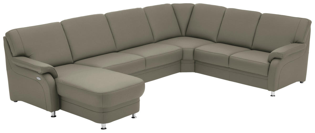 WOHNLANDSCHAFT  in Echtleder Platinfarben  - Platinfarben/Alufarben, KONVENTIONELL, Leder/Metall (165/329/239cm) - Beldomo Premium