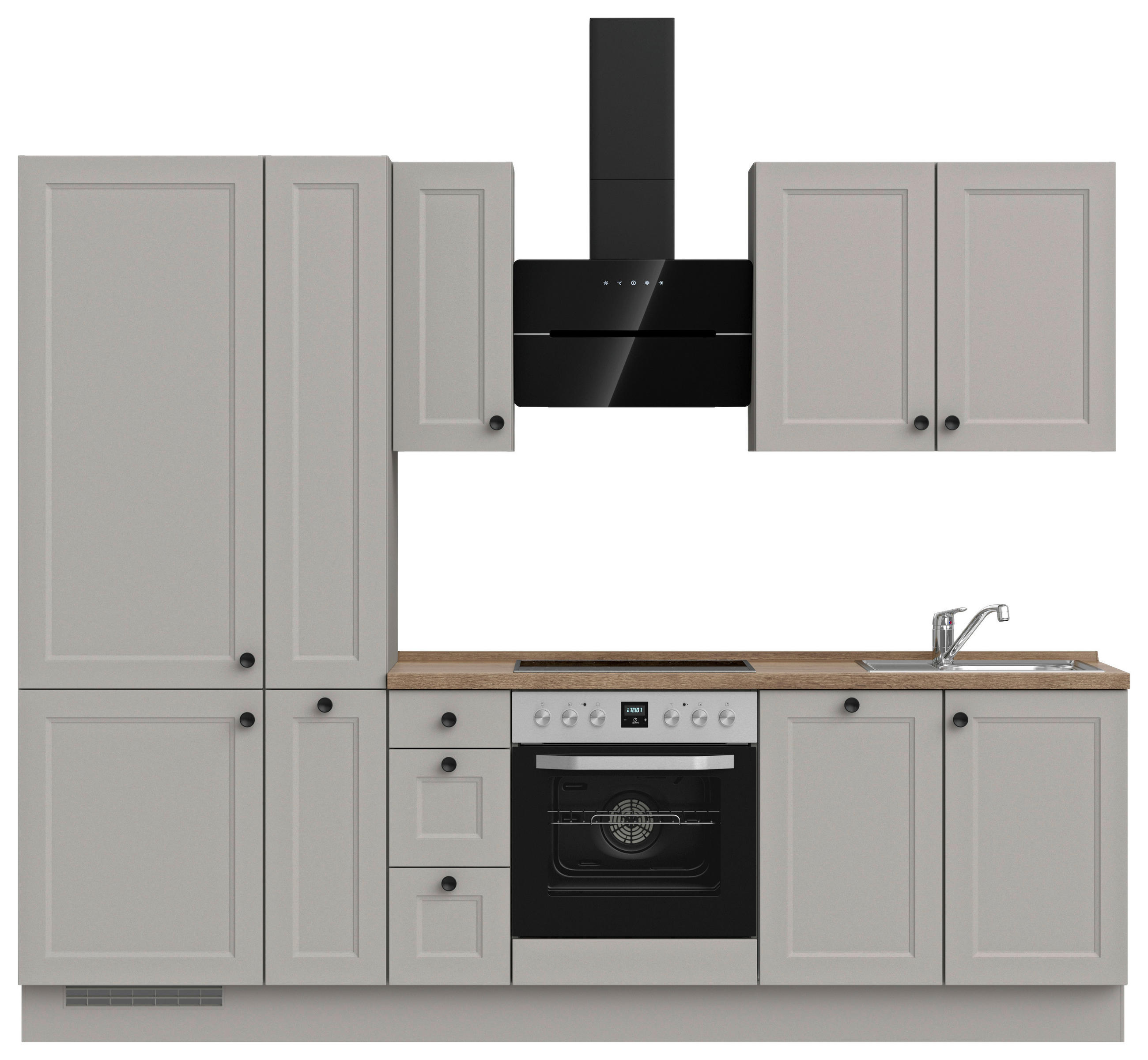 KÜCHENBLOCK 270 cm   in Grau, Eiche dunkel  - Eiche dunkel/Schwarz, MODERN, Holzwerkstoff/Metall (270cm) - Nobilia