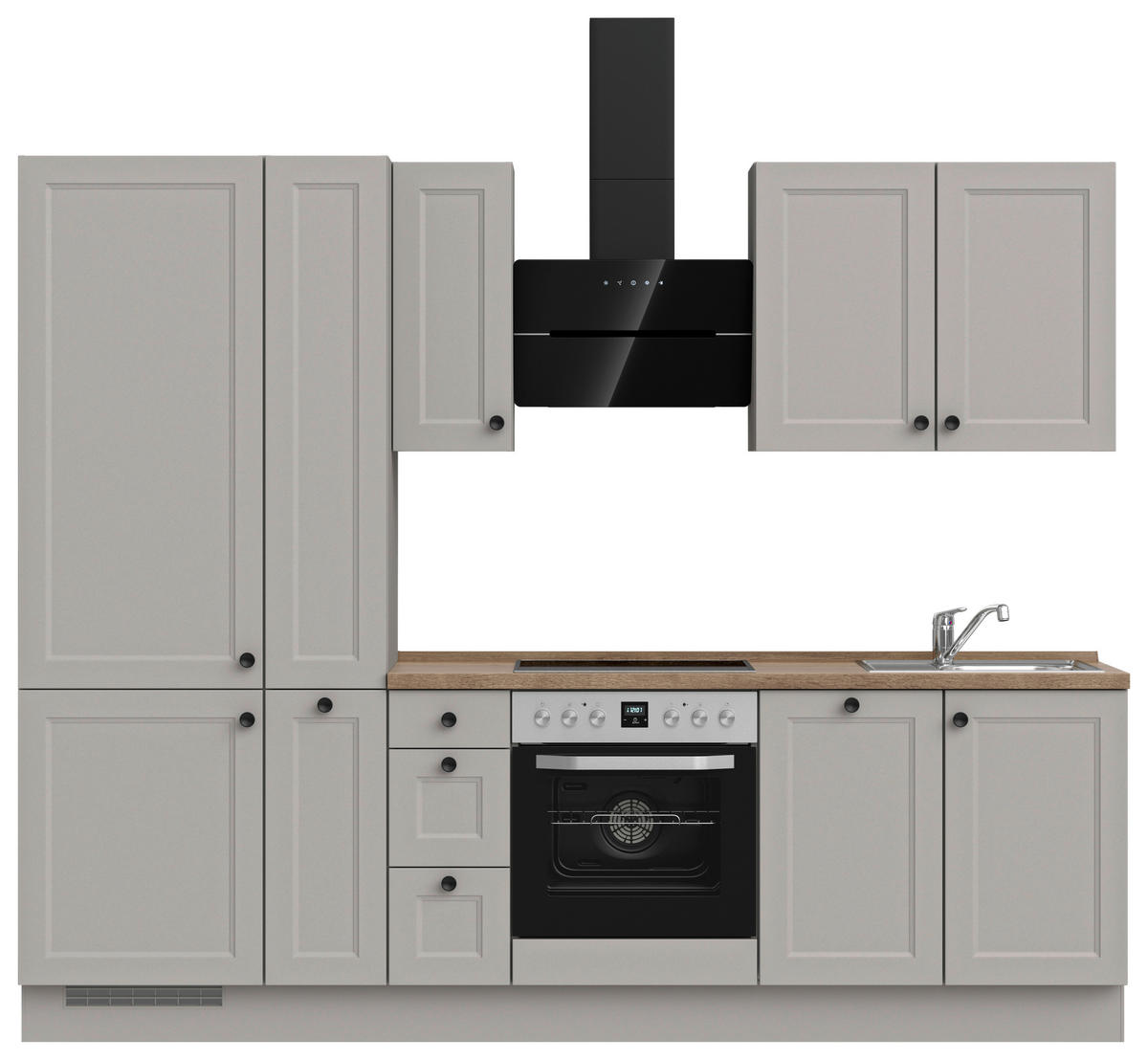 KÜCHENBLOCK 270 cm   in Grau, Eiche dunkel  - Eiche dunkel/Schwarz, MODERN, Holzwerkstoff/Metall (270cm) - Nobilia