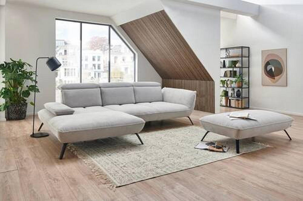 ECKSOFA in Cord Hellgrau  - Hellgrau/Schwarz, Design, Textil/Metall (301/202cm) - Moderano