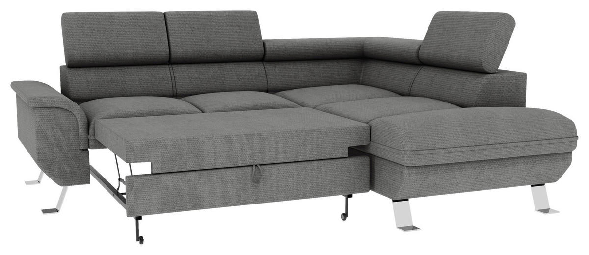 ECKSOFA in Struktur Anthrazit  - Anthrazit/Silberfarben, Konventionell, Textil/Metall (268/207cm) - MID.YOU