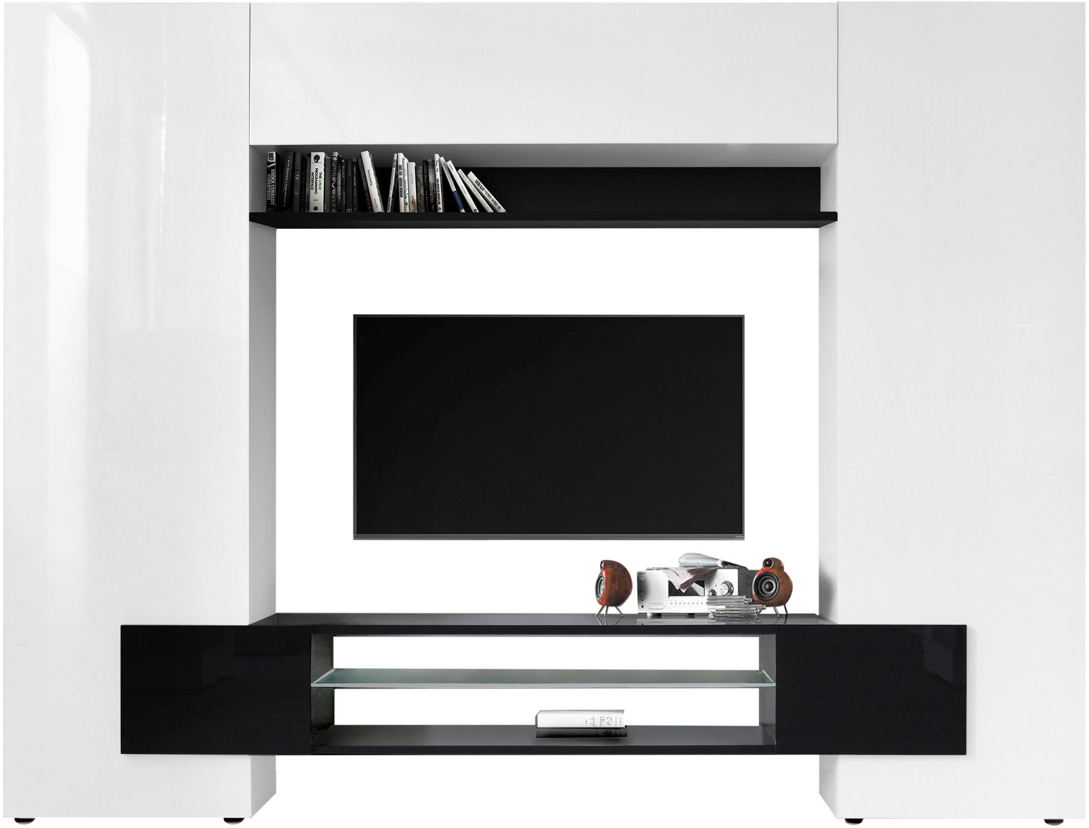 SET MOBILĂ LIVING, negru lucios intens, alb lucios intens, 258/191/37 cm