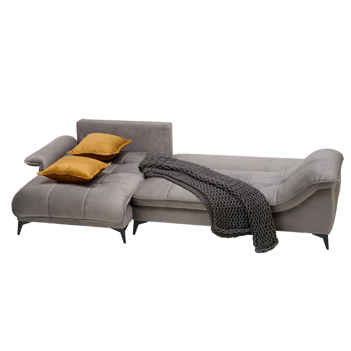 ECKSOFA Grau Velours  - Schwarz/Grau, Design, Textil/Metall (175/304cm) - Stylife