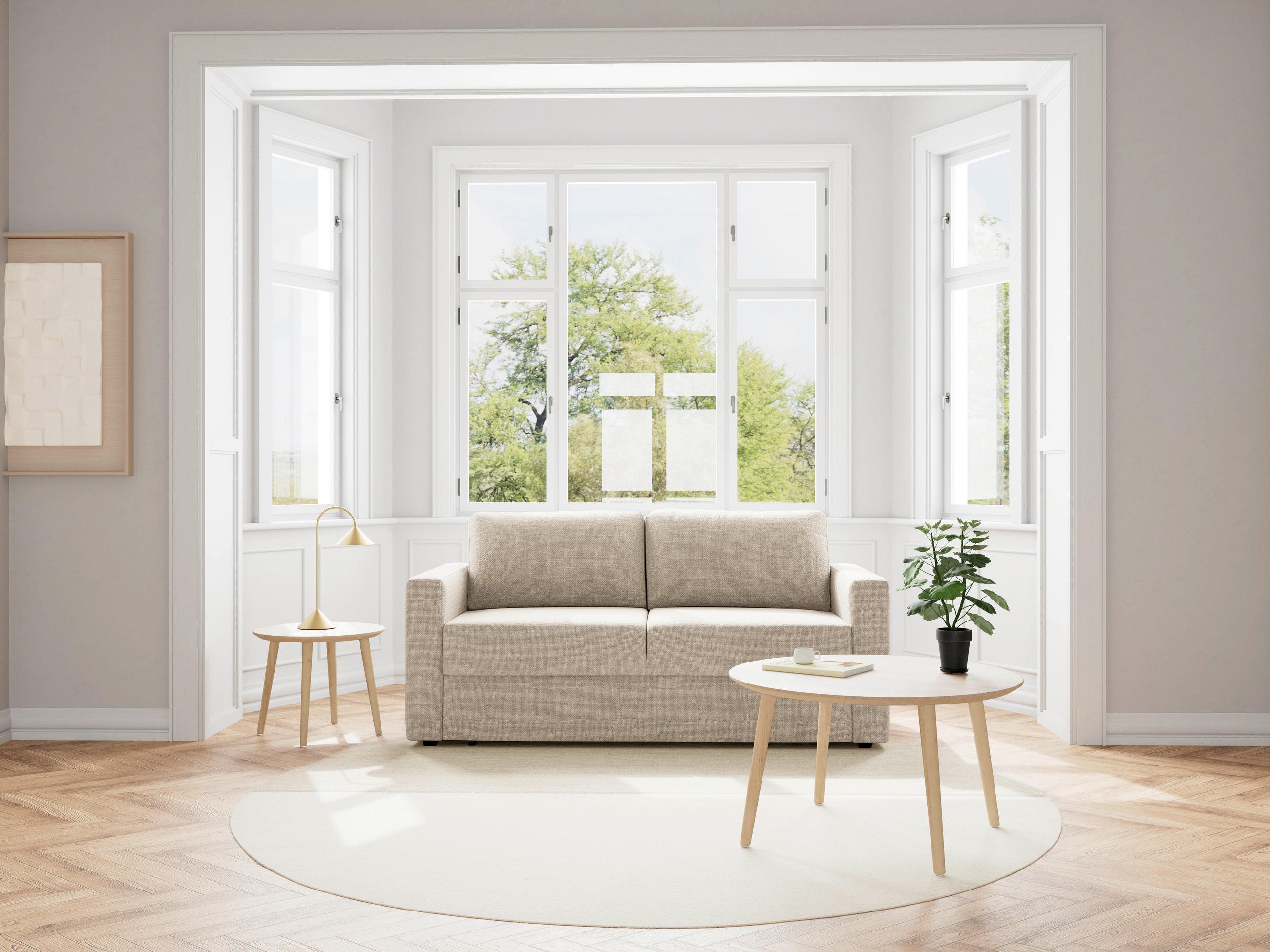 BÄDDSOFFA i struktur beige  - beige/svart, Modern, textil/plast (176/85/88cm) - Livetastic