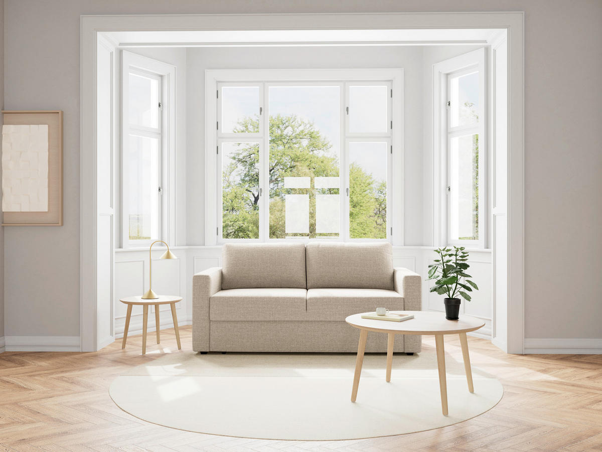BÄDDSOFFA i struktur beige  - beige/svart, Modern, textil/plast (176/85/88cm) - Livetastic