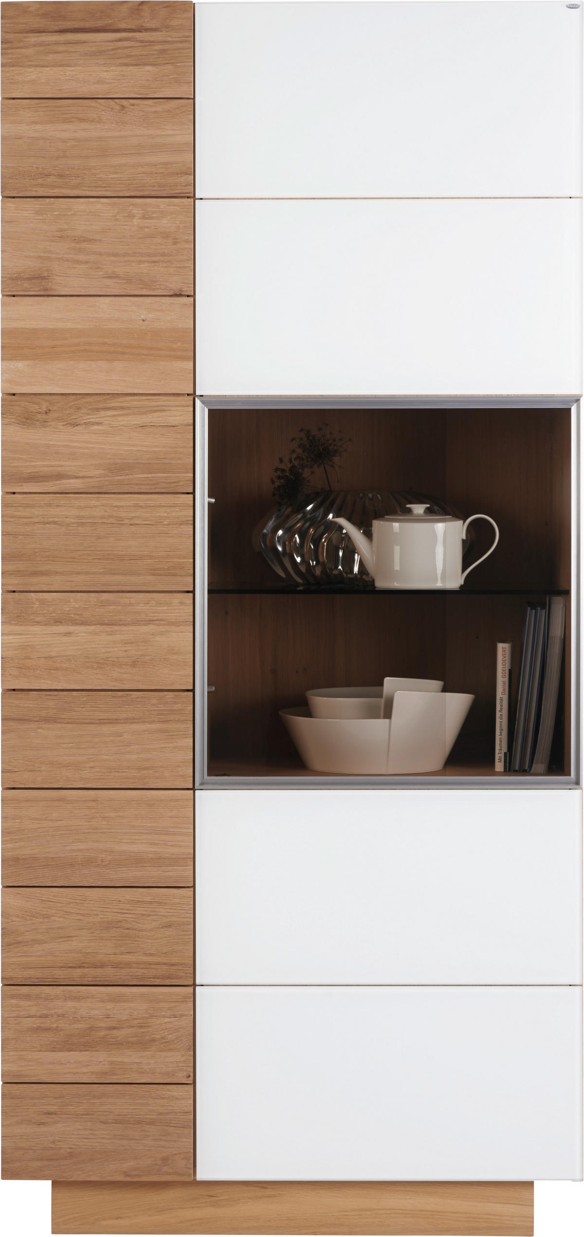 VITRINE  in massiv, mehrschichtige Massivholzplatte (Tischlerplatte) Wildeiche Weiß, Eichefarben - Eichefarben/Weiß, Design, Glas/Holz (96/202/42cm) - Voglauer