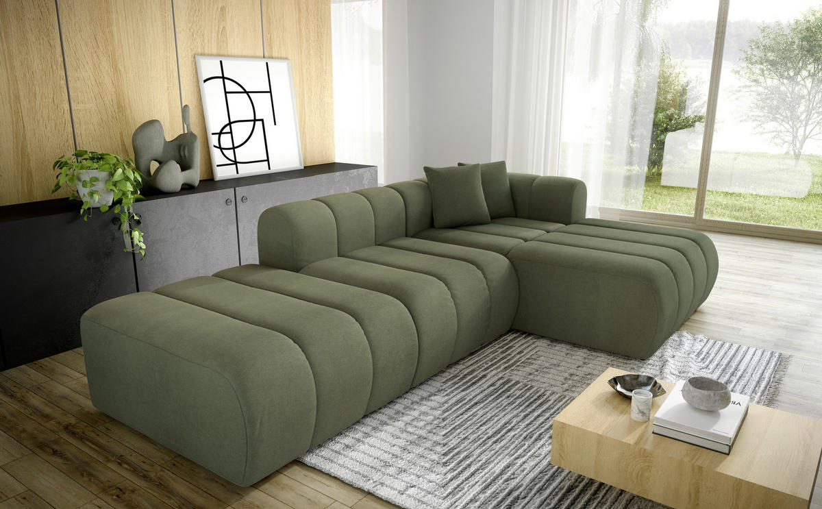 ECKSOFA Olivgrün Webstoff Zierkissen  - Schwarz/Olivgrün, LIFESTYLE, Kunststoff/Textil (289/178cm) - Milino