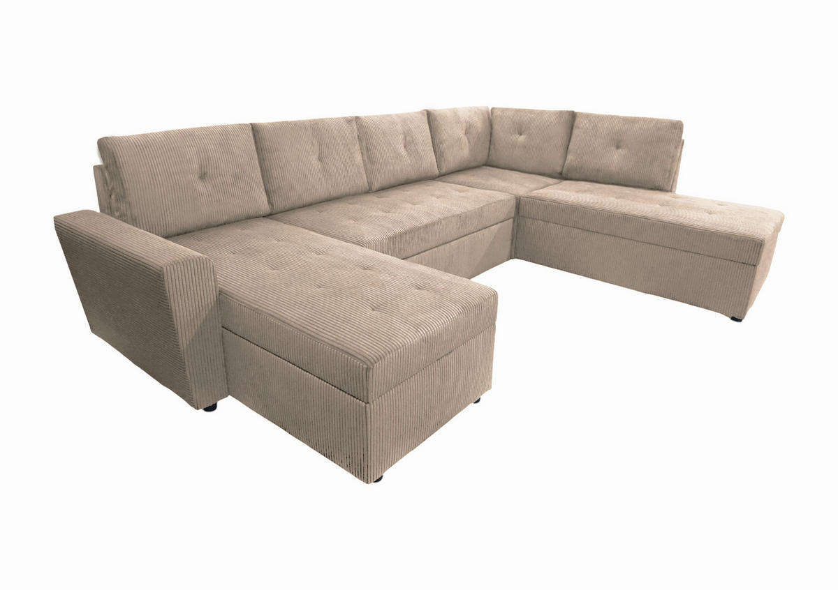WOHNLANDSCHAFT in Cord Taupe  - Taupe/Schwarz, Design, Kunststoff/Textil (155/297/212cm) - MID.YOU