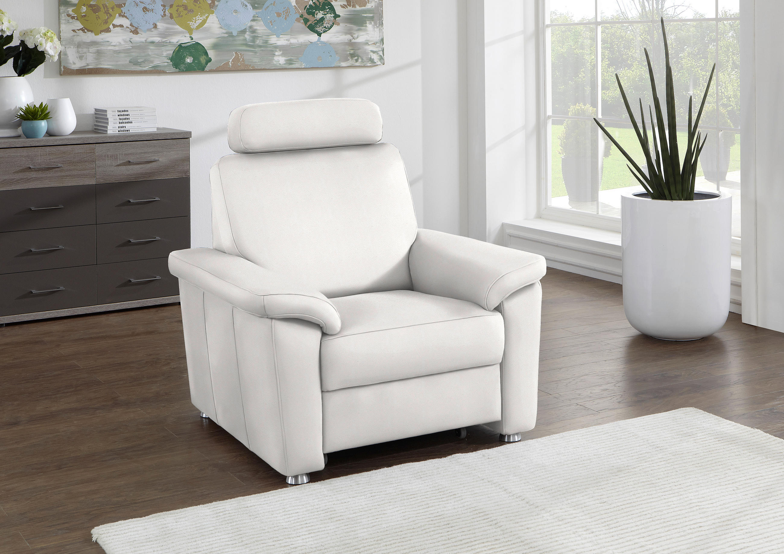 FERNSEHSESSEL in Webstoff Creme  - Silberfarben/Creme, Konventionell, Textil/Metall (102/91/91-159cm) - Beldomo System