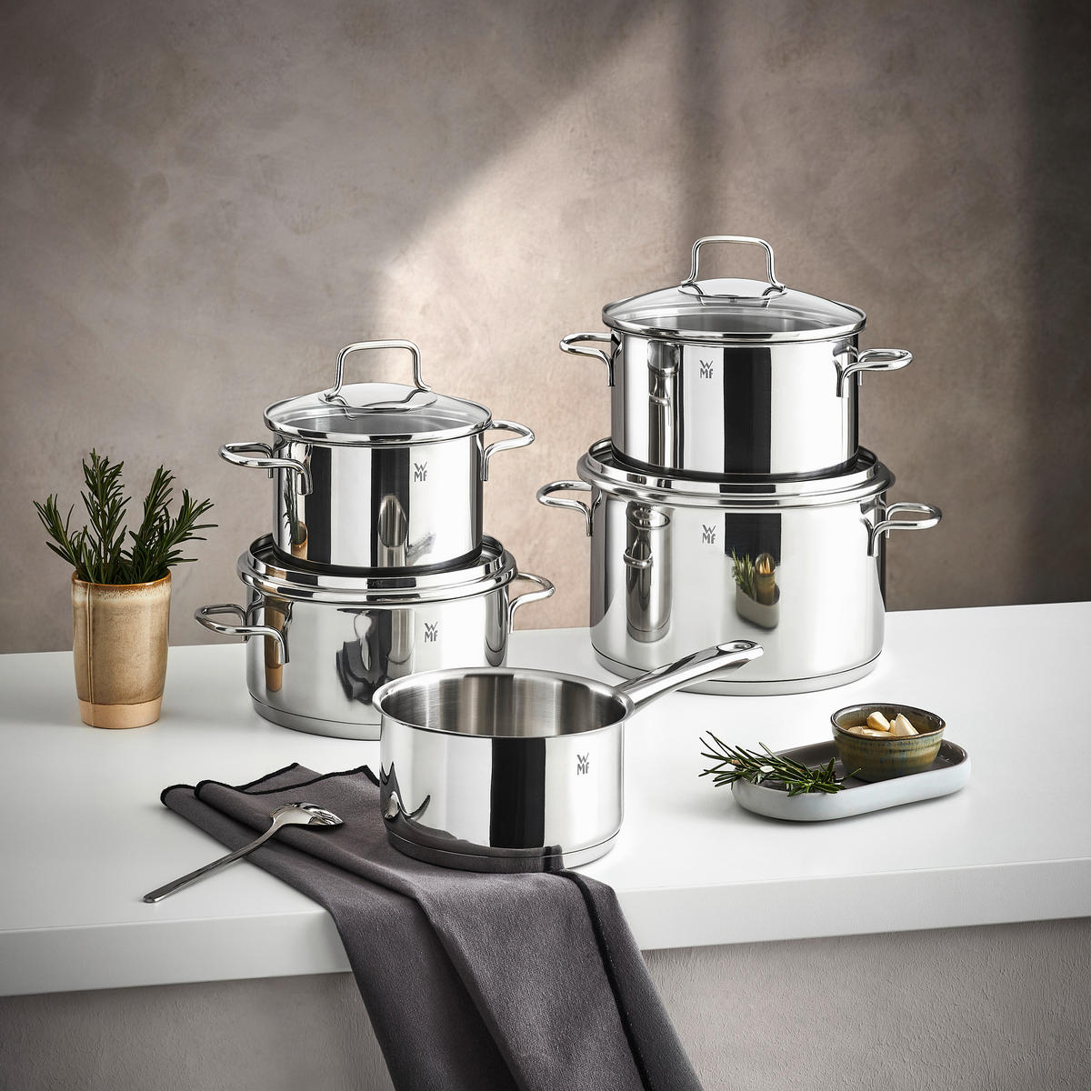 KOCHTOPFSET ASTORIA 5-teilig  - Edelstahlfarben, Basics, Glas/Metall - WMF
