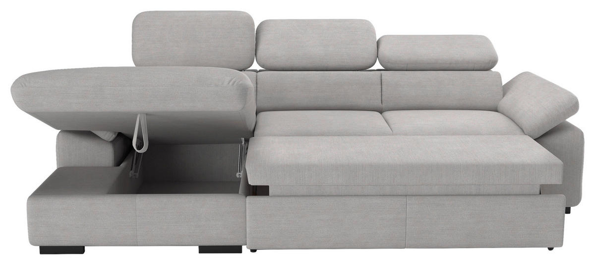 ECKSOFA in Flachgewebe Hellgrau  - Hellgrau/Schwarz, Design, Kunststoff/Textil (165/250cm) - Livetastic