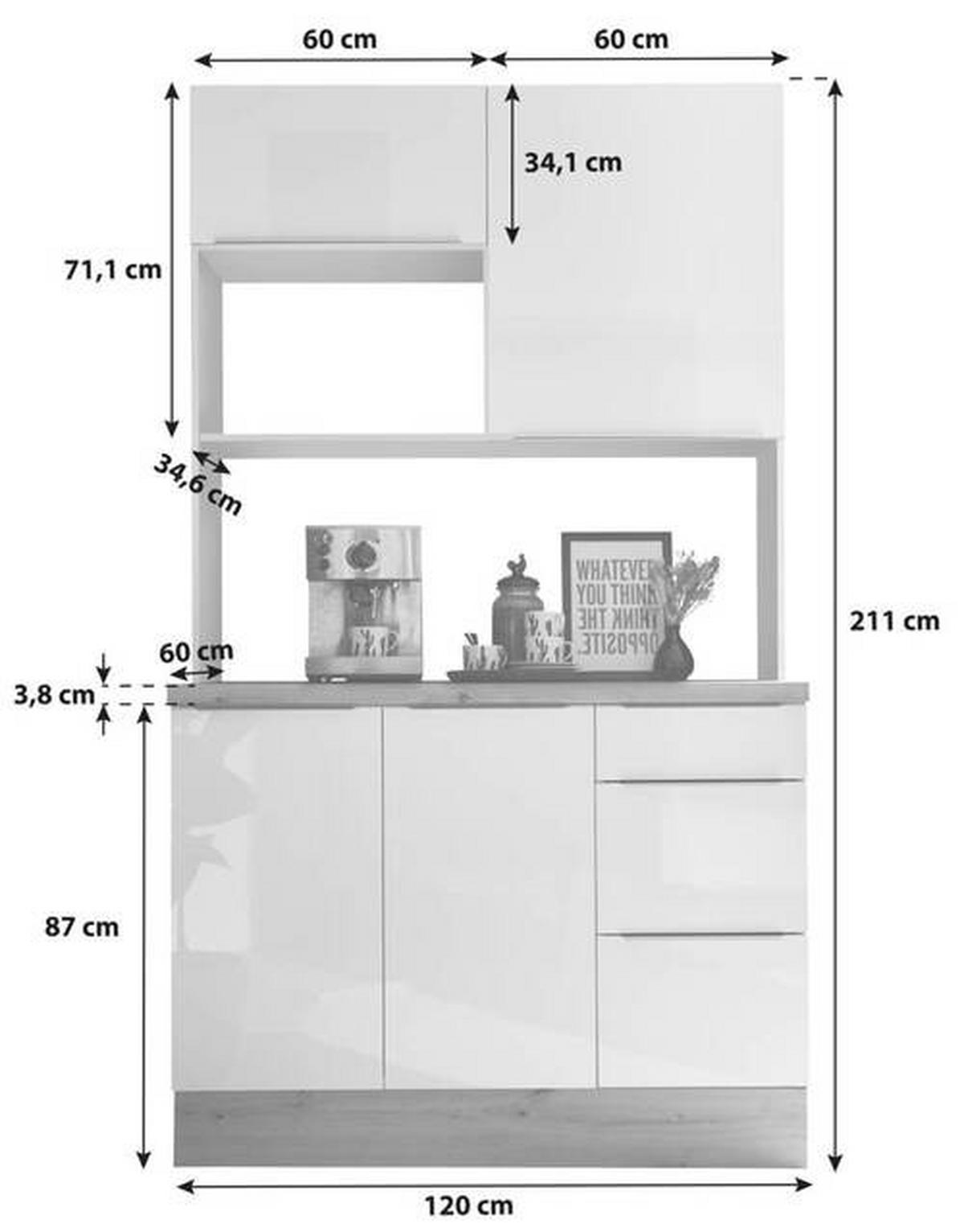 MINIKÖK 120 cm   i vit, vit högglans  - vit/aluminiumfärg, Lifestyle, trämaterial/plast (120cm) - Respekta