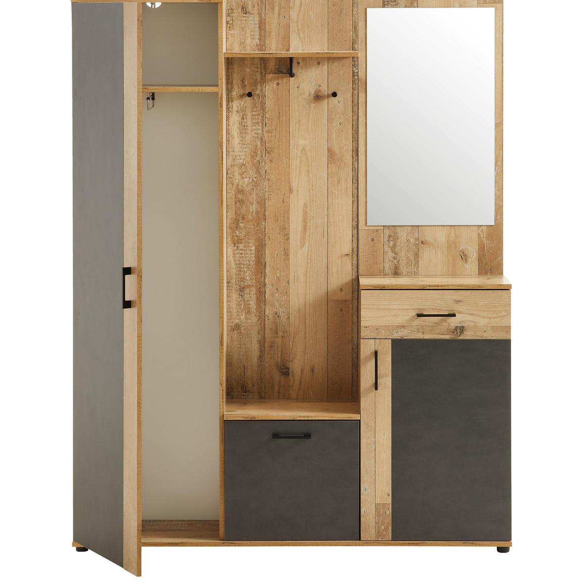 ELŐSZOBAFAL - tölgyfa/antracit, Basics, faalapú anyag (145/184/29cm) - P & B