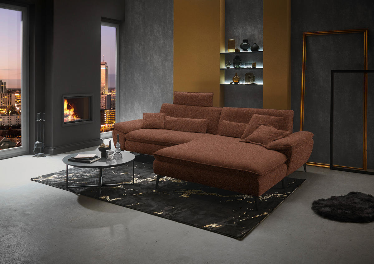 ECKSOFA in Webstoff Rostfarben  - Rostfarben/Schwarz, Design, Textil/Metall (295/197cm) - Valdera
