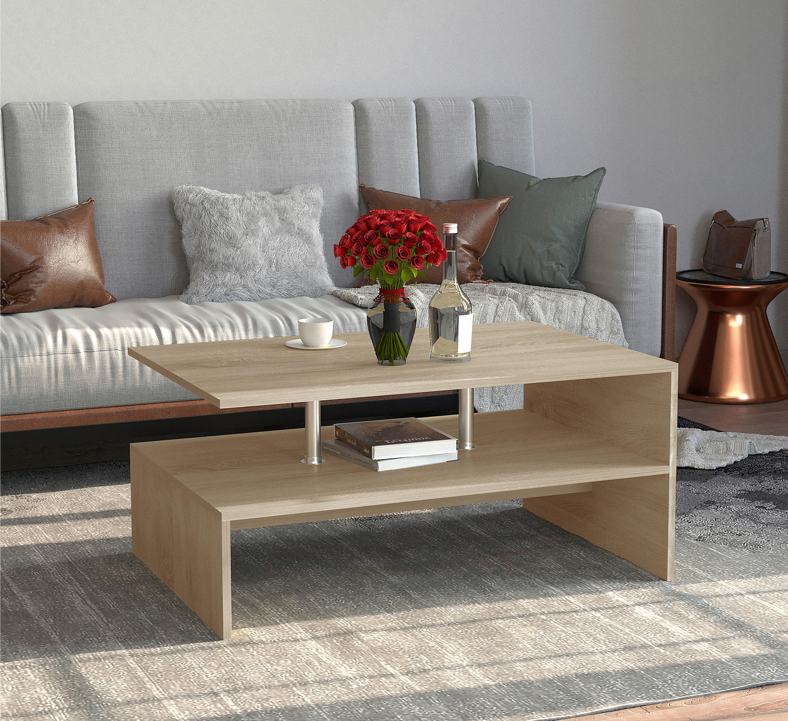 COUCHTISCH Maliso 90/60/42 cm rechteckig Sonoma Eiche  - Sonoma Eiche, Design, Holzwerkstoff (90/60/42cm) - MID.YOU