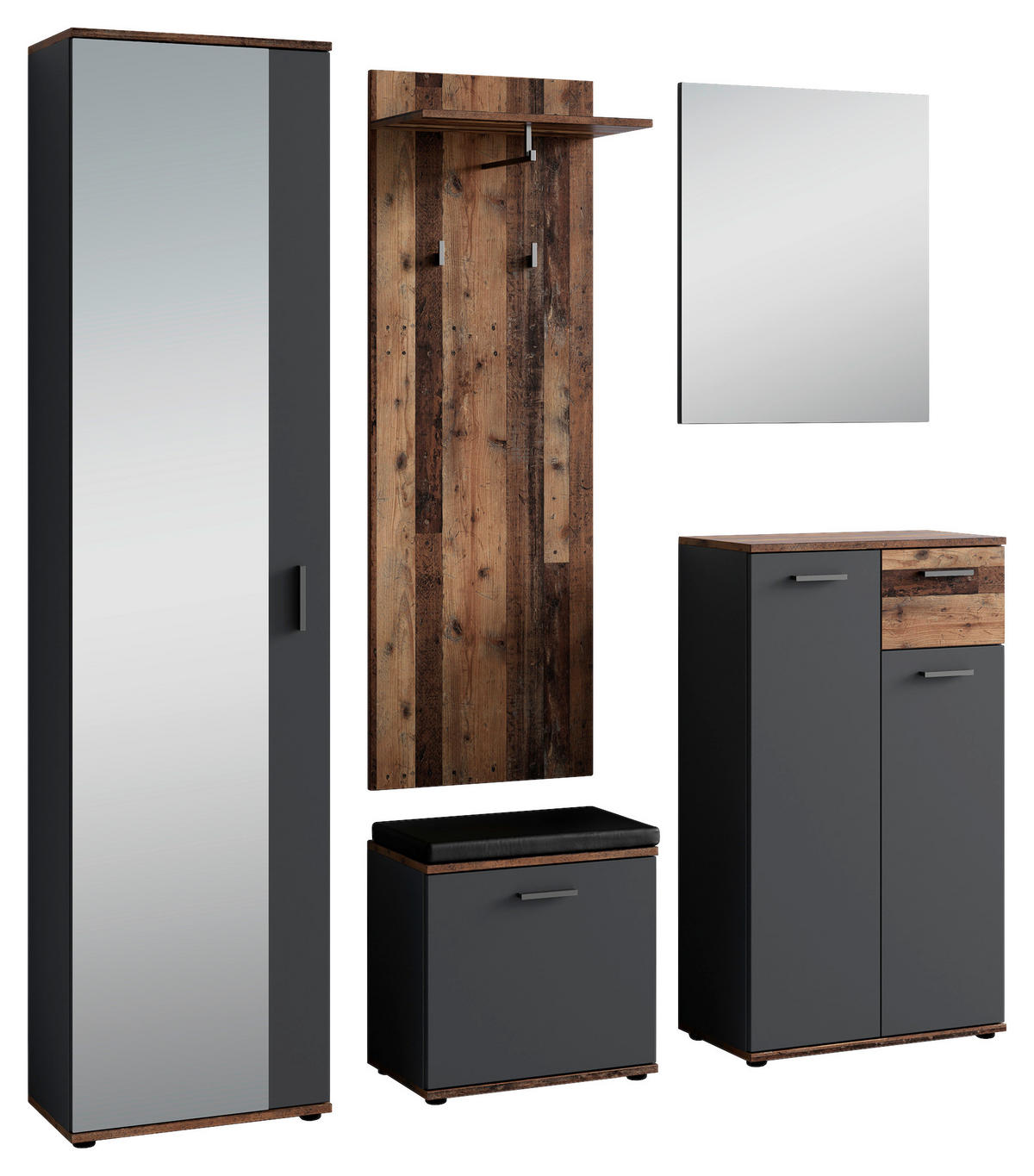 GARDEROBE 5-teilig  in 49/196/30 cm  - Alteiche/Anthrazit, Design, Glas/Holzwerkstoff (49/196/30cm) - MID.YOU