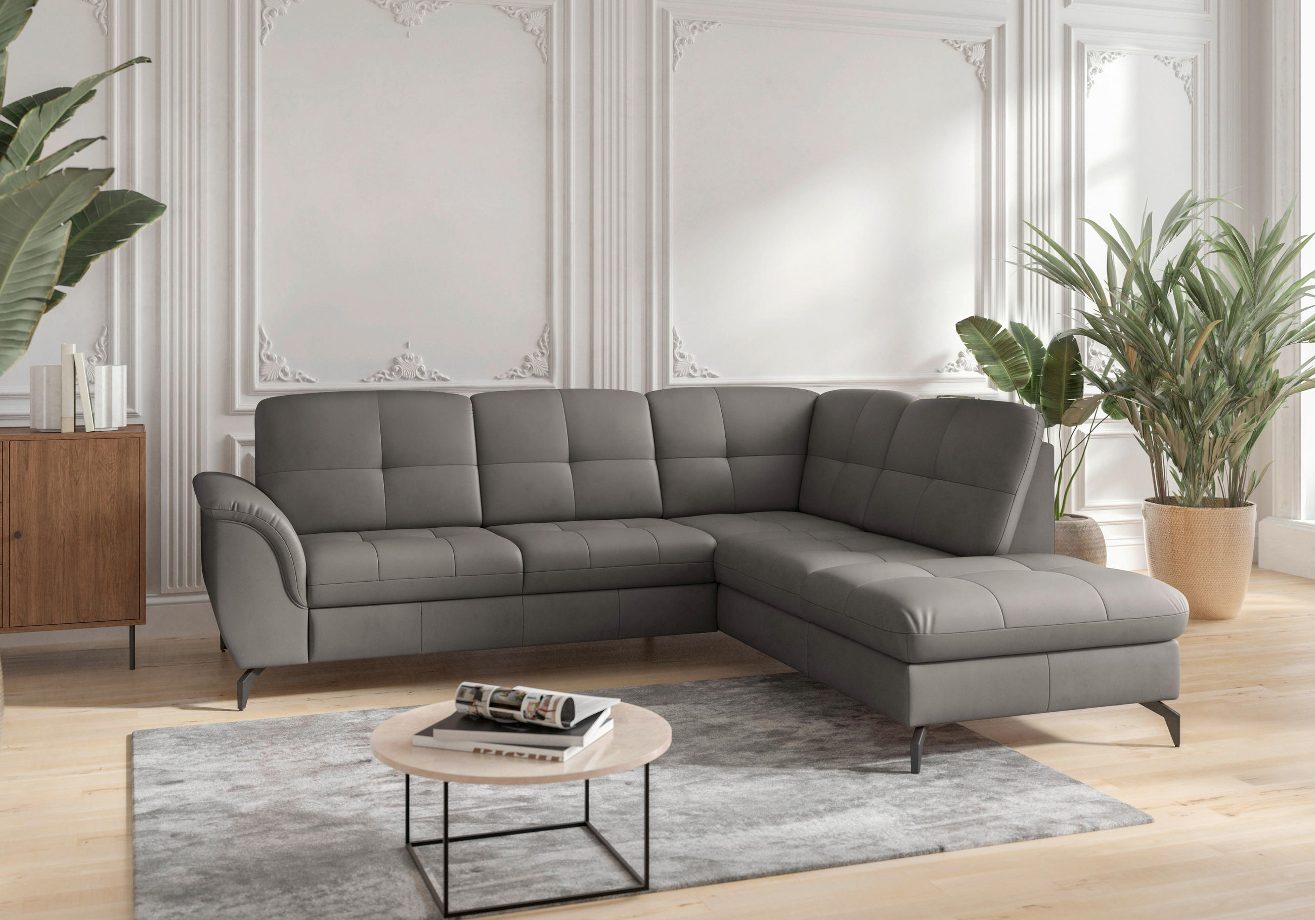 ECKSOFA in Vliesstoff Kombination Echtleder/Stoff Mokka  244/212 cm  - Schwarz/Mokka, MODERN, Leder/Textil (244/212cm) - Sit & More