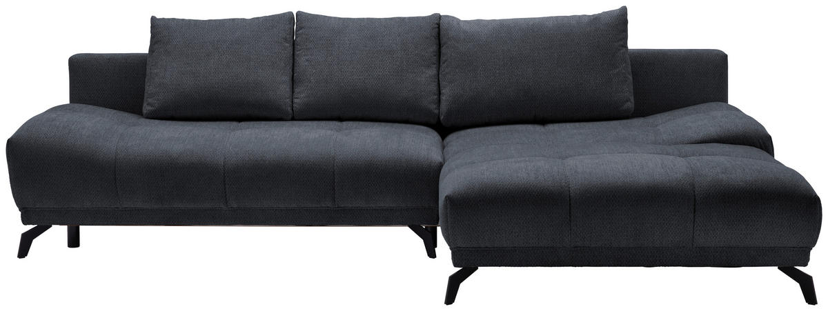 ECKSOFA in Chenille Dunkelblau  - Schwarz/Dunkelblau, Modern, Textil/Metall (290/182cm) - Hom`in