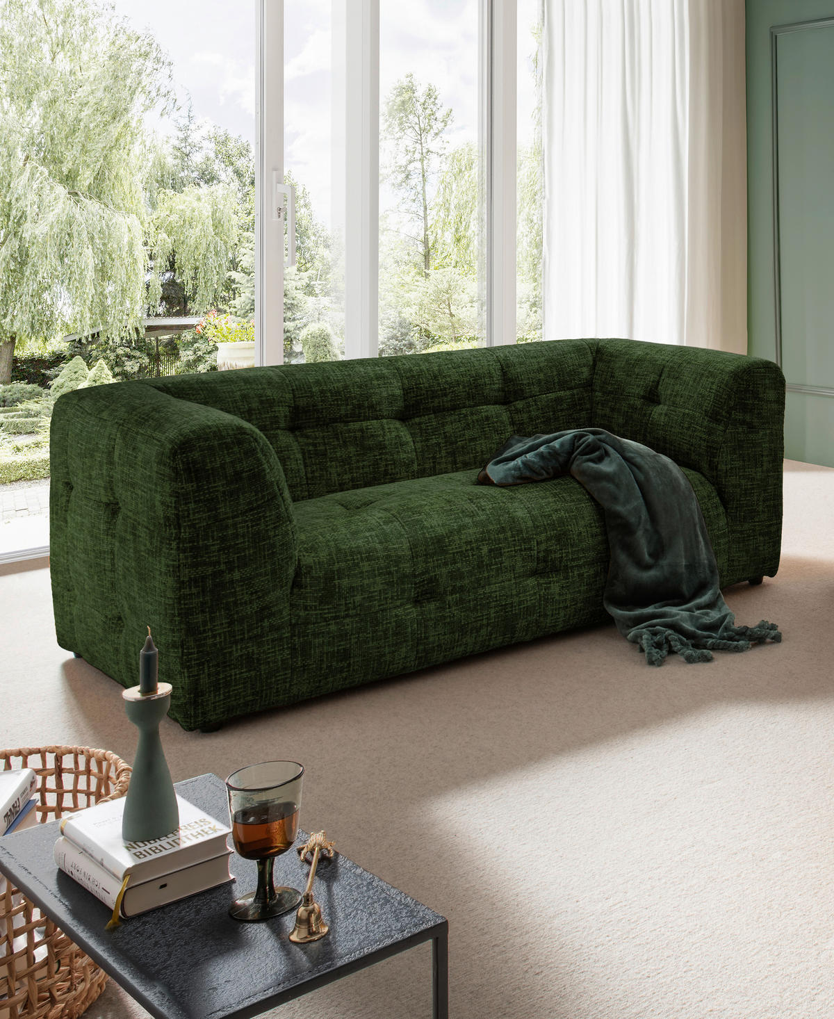 2-SITZER-SOFA Struktur Dunkelgrün  - Dunkelgrün/Schwarz, Design, Kunststoff/Textil (184/72/95cm) - Livetastic