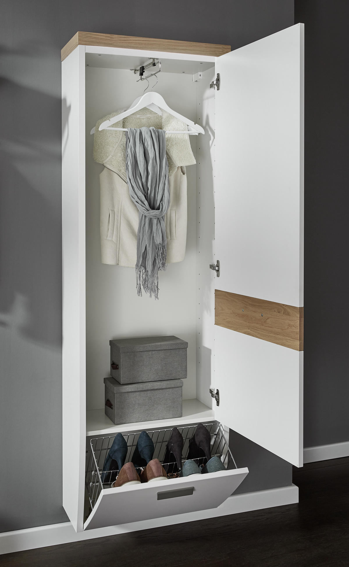 GARDEROBE 5-teilig  in 290/200/32 cm  - Weiss/Eichefarben, Design, Holz/Holzwerkstoff (290/200/32cm) - Dieter Knoll