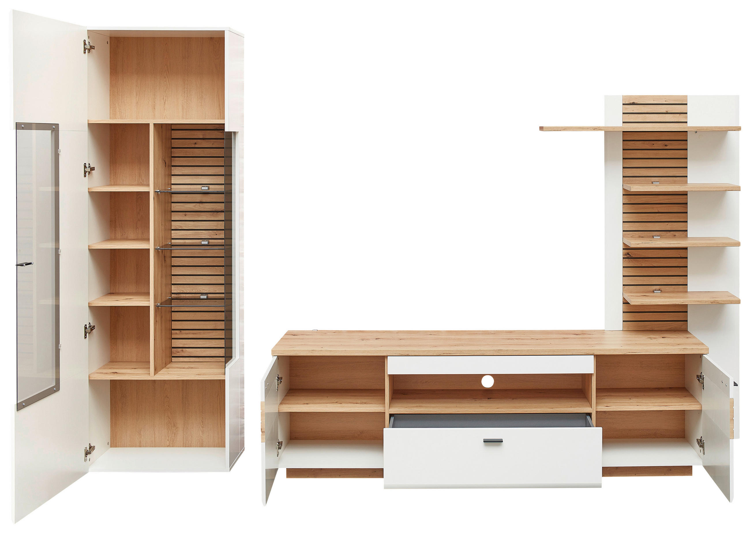 WOHNWAND  Weiss, Eiche Artisan 296/201/47 cm  - Weiss/Anthrazit, Design, Glas/Holzwerkstoff (296/201/47cm) - Stylife