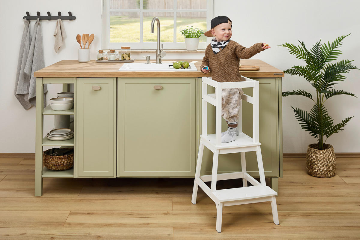 UČIACA VEŽA PRE DETI, borovica, biela - biela, Basics, drevo (50,5/91,8/42cm) - My Baby Lou