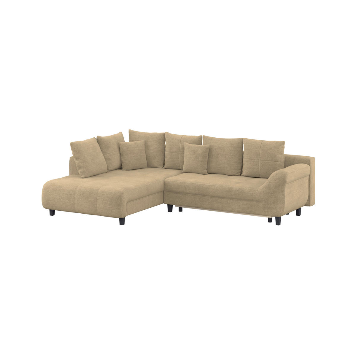 ECKSOFA MENDOZA NEW Beige Chenille, Struktur Zierkissen, Rückenkissen, Bettkasten  - Beige/Schwarz, KONVENTIONELL, Textil (197/309cm) - MID.YOU