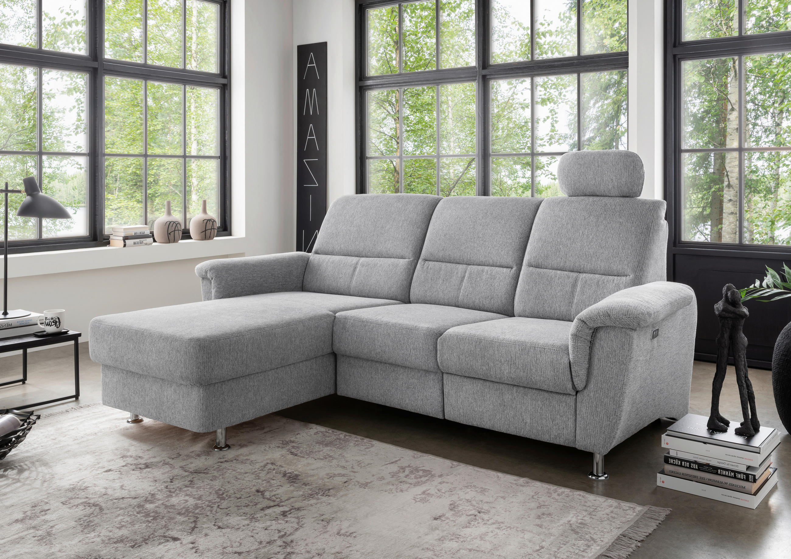 ECKSOFA in Chenille Silberfarben  - Chromfarben/Silberfarben, Modern, Textil/Metall (165/231cm) - Livetastic