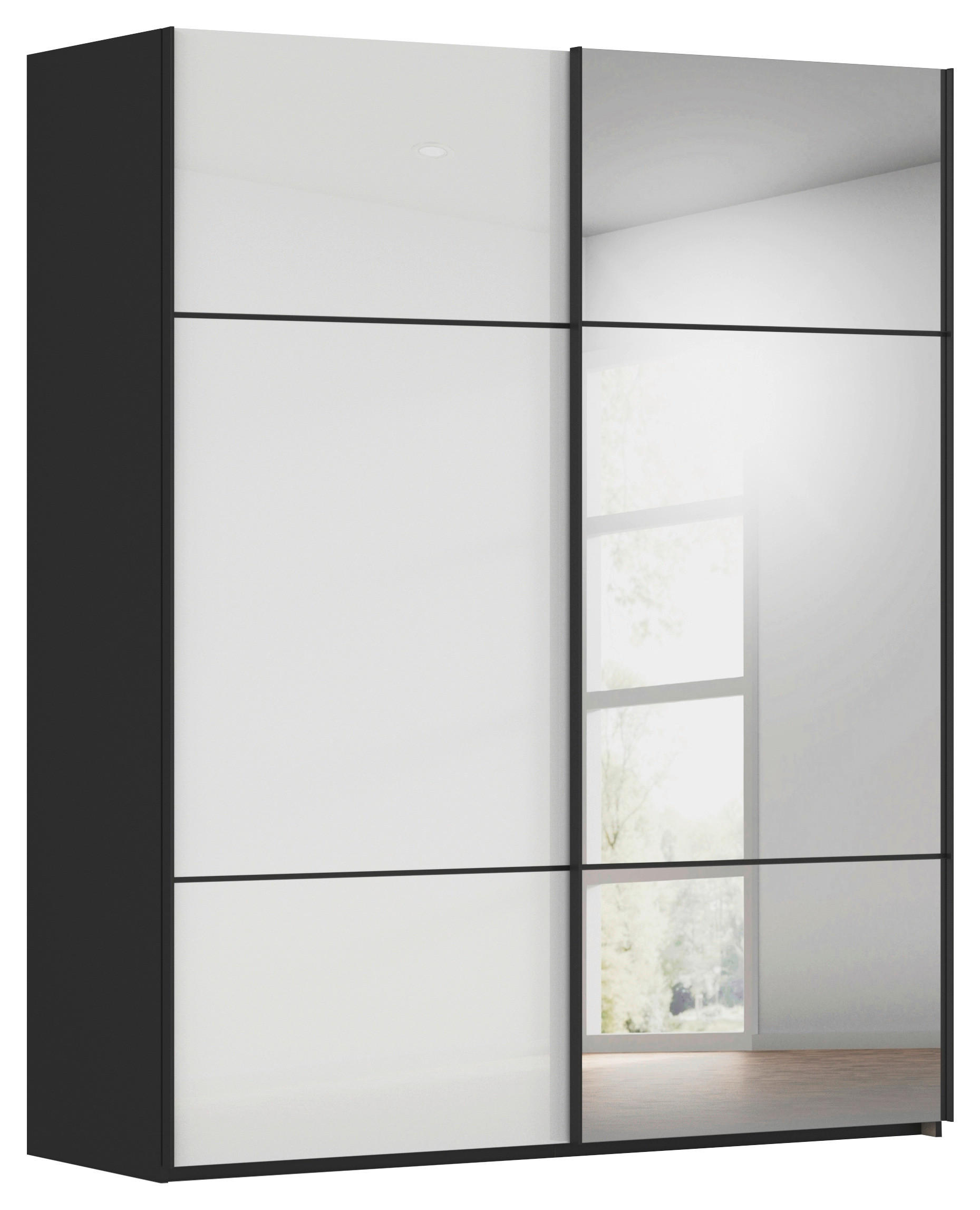 SCHWEBETÜRENSCHRANK in Schwarz, Weiss  - Weiss/Schwarz, Konventionell, Glas/Holzwerkstoff (201/223/68cm) - Novel