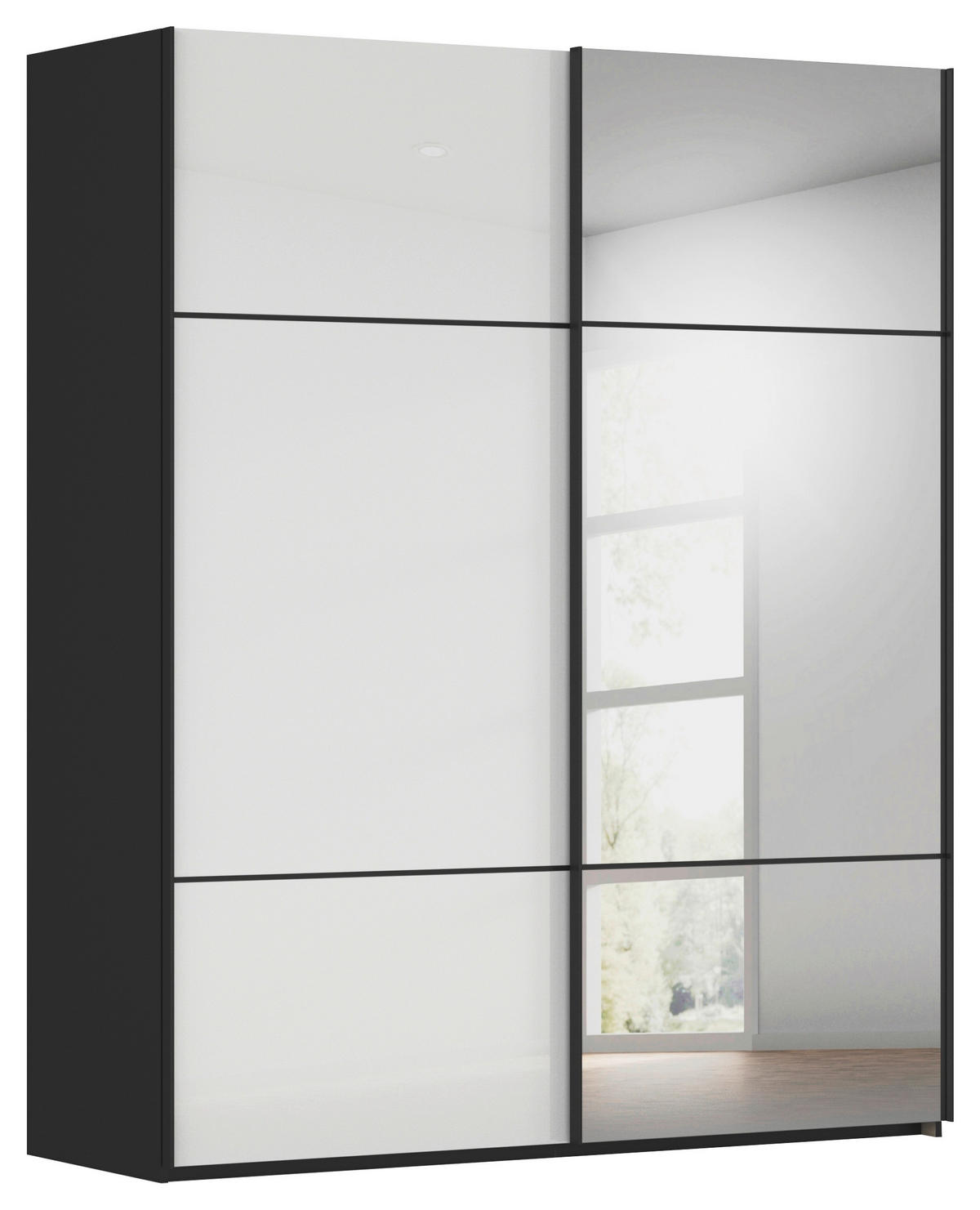 SCHWEBETÜRENSCHRANK  in Schwarz, Weiß  - Schwarz/Weiß, KONVENTIONELL, Glas/Holzwerkstoff (162/223/68cm) - Novel