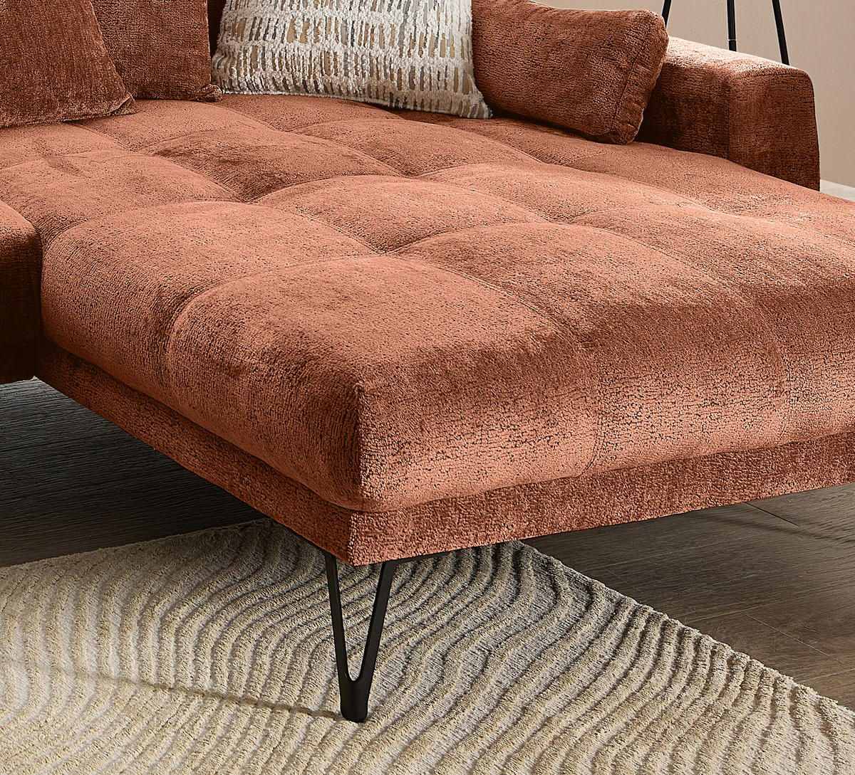 ECKSOFA GARDA Rostfarben Chenille Zierkissen, Rückenkissen, Nierenkissen, Rücken echt  - Rostfarben/Schwarz, KONVENTIONELL, Textil/Metall (310/192cm) - Livetastic