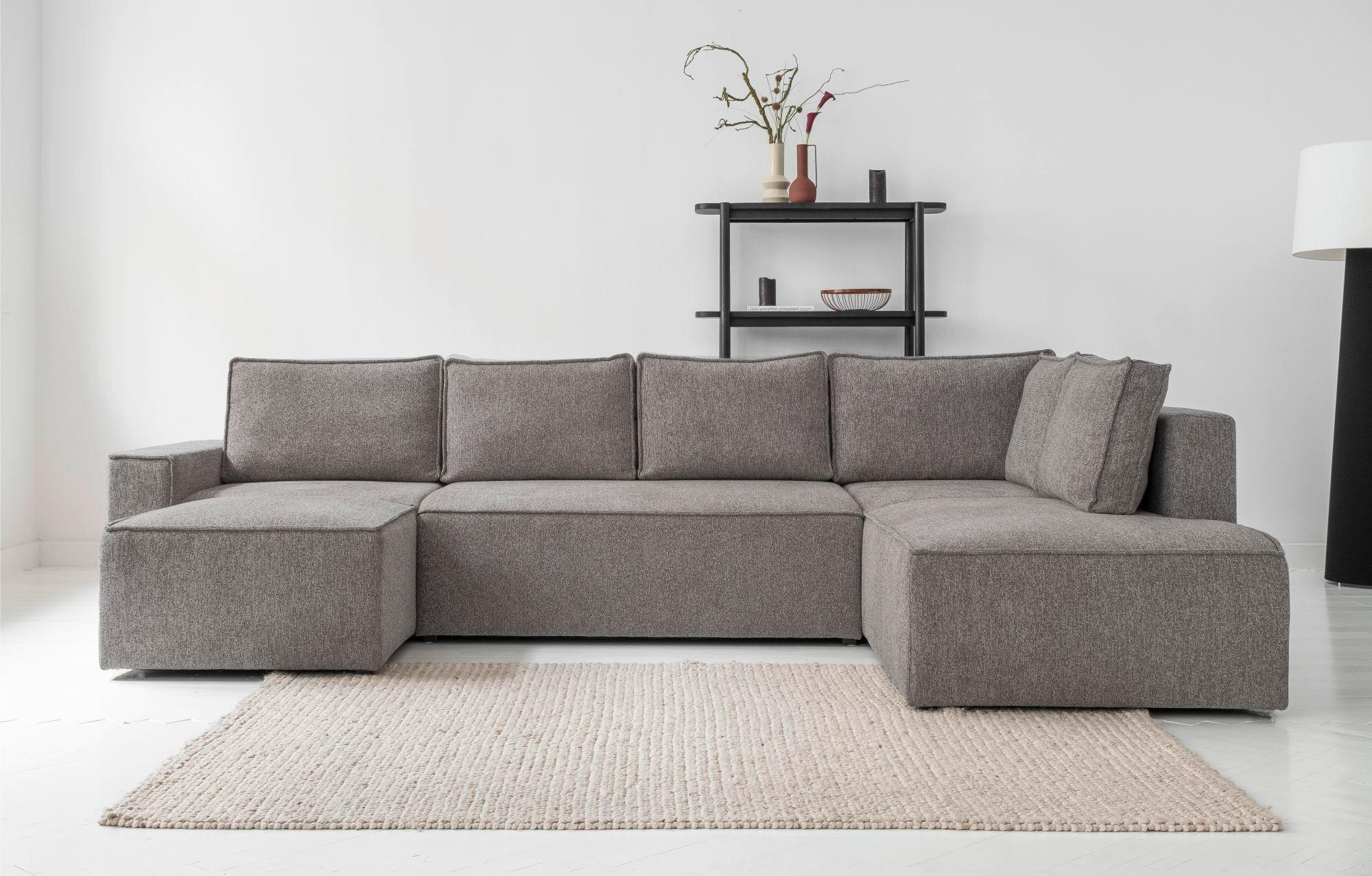 WOHNLANDSCHAFT Grau  - Schwarz/Weiß, Design, Kunststoff/Textil (156/322/194cm) - MID.YOU