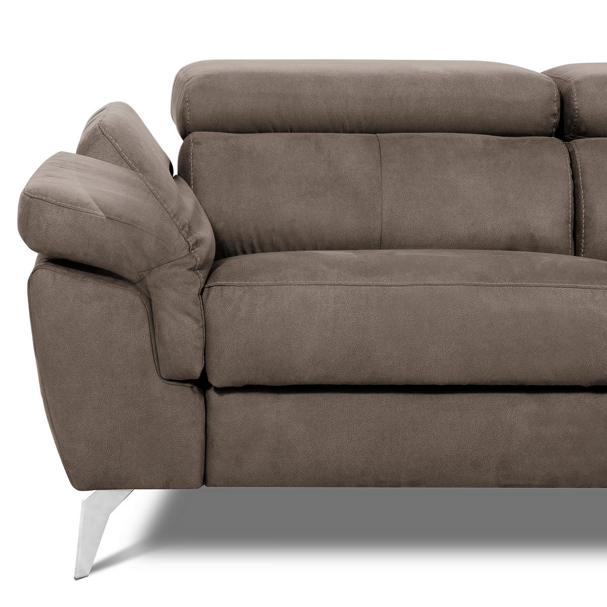 ECKSOFA SONO in Lederlook Braun Bettkasten, Armteilverstellung, Kopfteilverstellung  265/210 cm  - Chromfarben/Braun, Design, Textil/Metall (265/210cm) - Livetastic