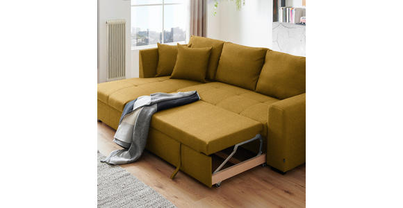 ECKSOFA inkl.Funktionen Dunkelgelb Webstoff  - Dunkelgelb/Schwarz, Design, Kunststoff/Textil (158/238cm) - Xora