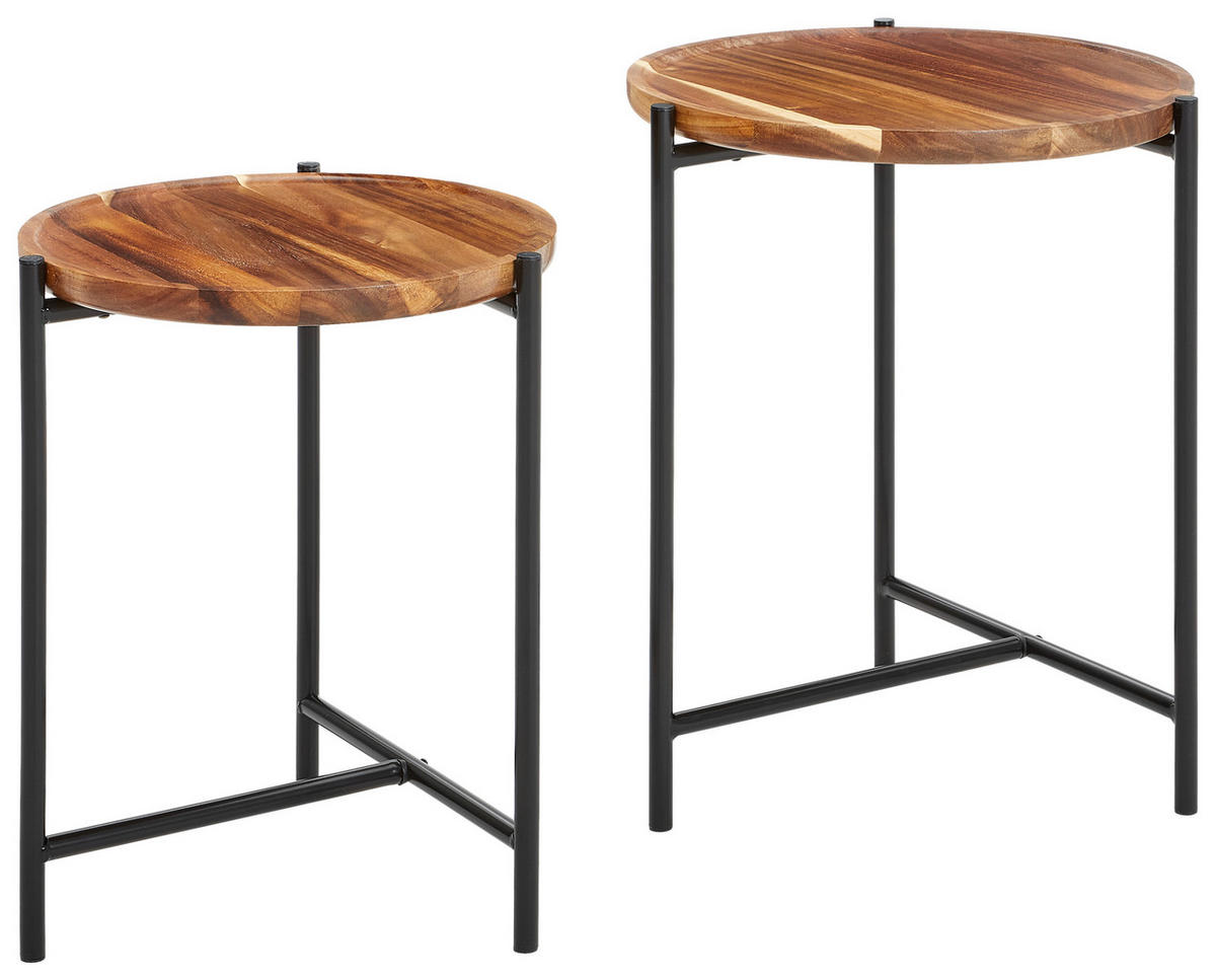 SATZTISCH Akazie massiv rund  - Schwarz, MODERN, Holz/Metall (41,5/36,5/41,5/36,5/50,5/45,5cm) - PBJ