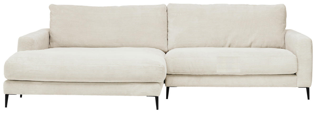 ECKSOFA Weiß Cord  - Schwarz/Weiß, Design, Textil/Metall (190/272cm) - Pure Home Lifestyle