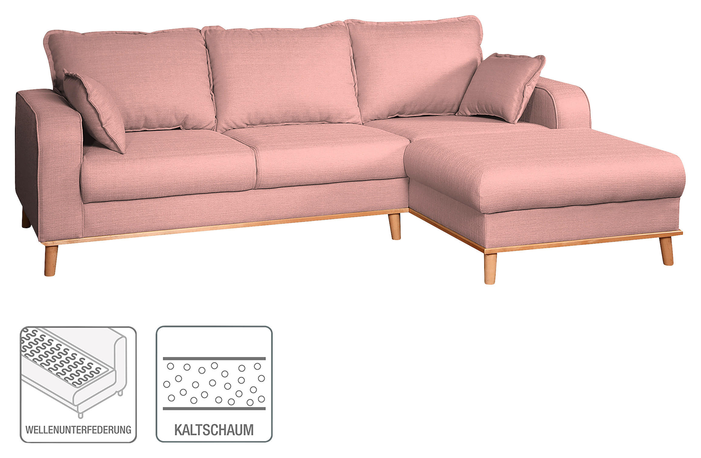 ECKSOFA Beata Rosa Mikrofaser  - Wengefarben/Rosa, Design, Holz/Textil (230/150cm) - Livetastic