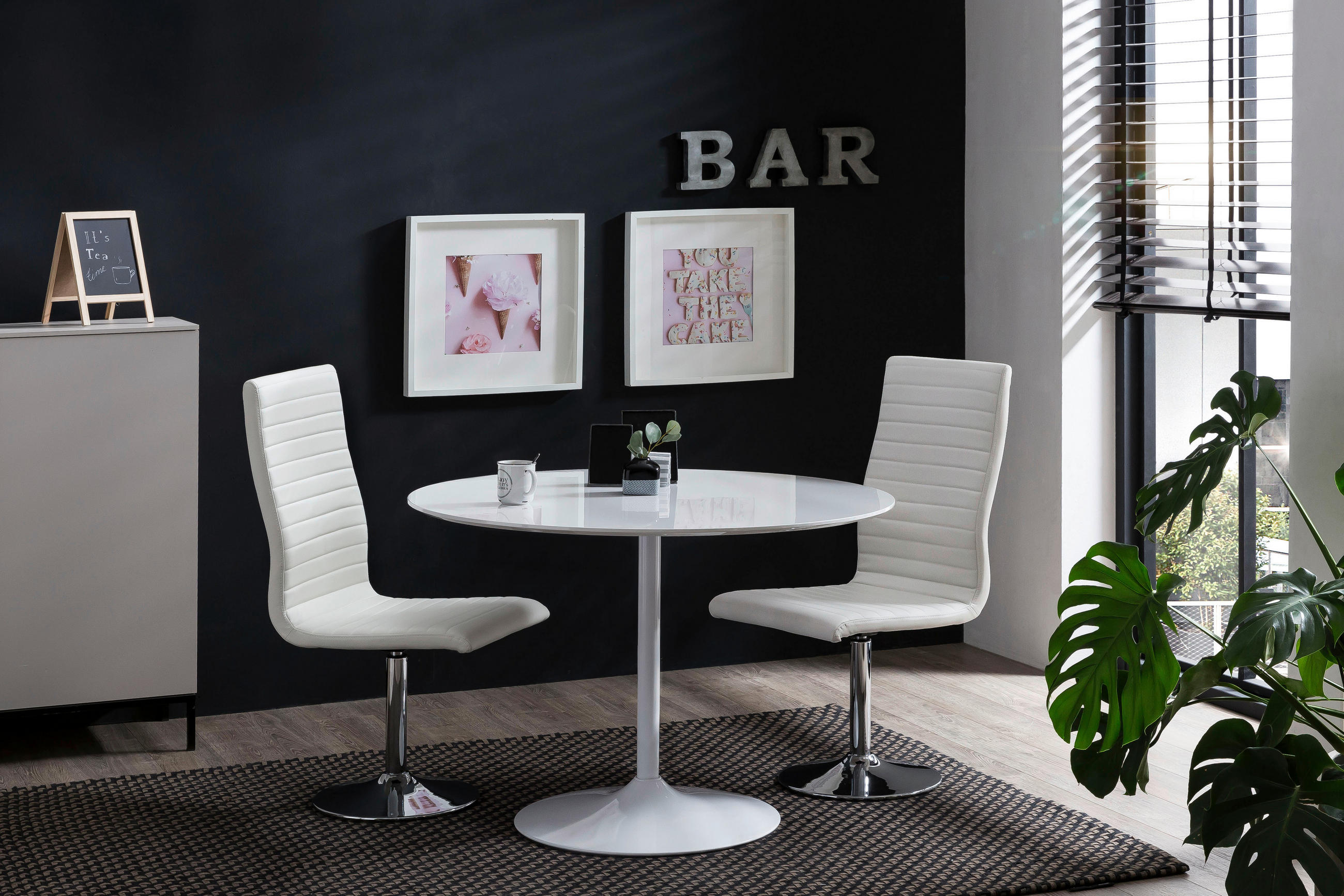 TISCHGRUPPE   - Weiß Hochglanz/Silberfarben, MODERN, Textil/Metall (110/110/75cm) - MID.YOU