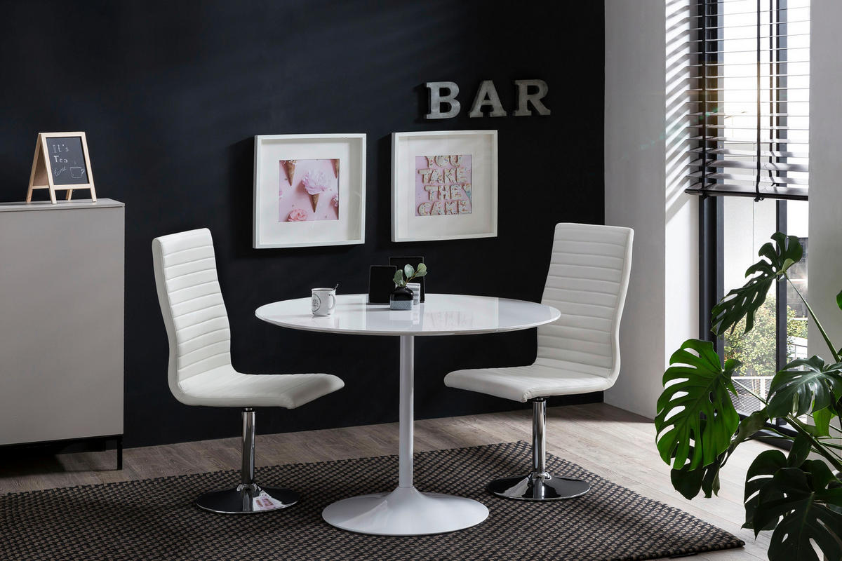 TISCHGRUPPE   - Weiß Hochglanz/Silberfarben, MODERN, Textil/Metall (110/110/75cm) - MID.YOU