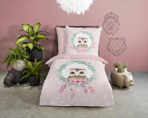 JUGENDBETTWÄSCHE Owli Renforcé 135/200 cm  - Rot/Rosa, Design, Textil (135/200cm)