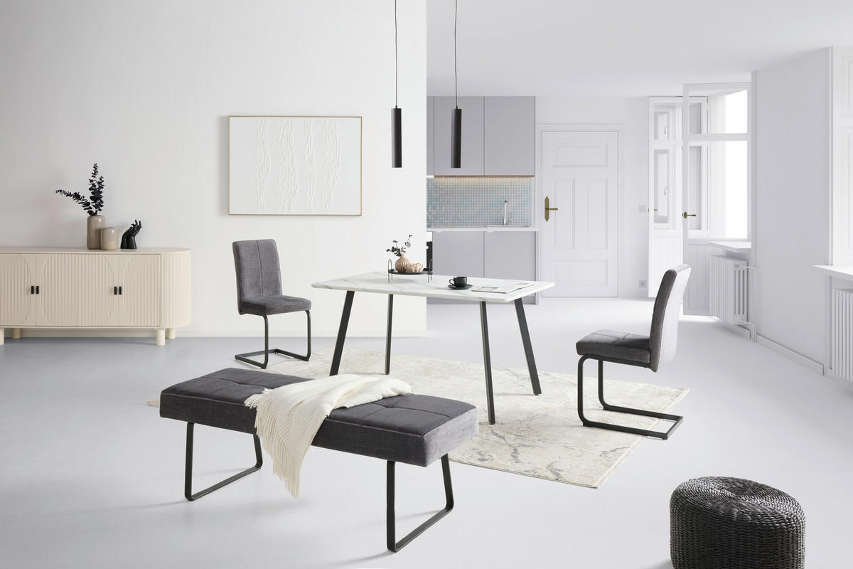 SITZBANK 140/49/47 cm Samt Dunkelgrau  - Dunkelgrau/Schwarz, KONVENTIONELL, Textil/Metall (140/49/47cm) - MID.YOU