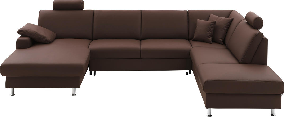 SOFFA i äkta läder mörkbrun  - aluminiumfärg/mörkbrun, Design, metall/läder (165/339/233cm) - Beldomo Premium