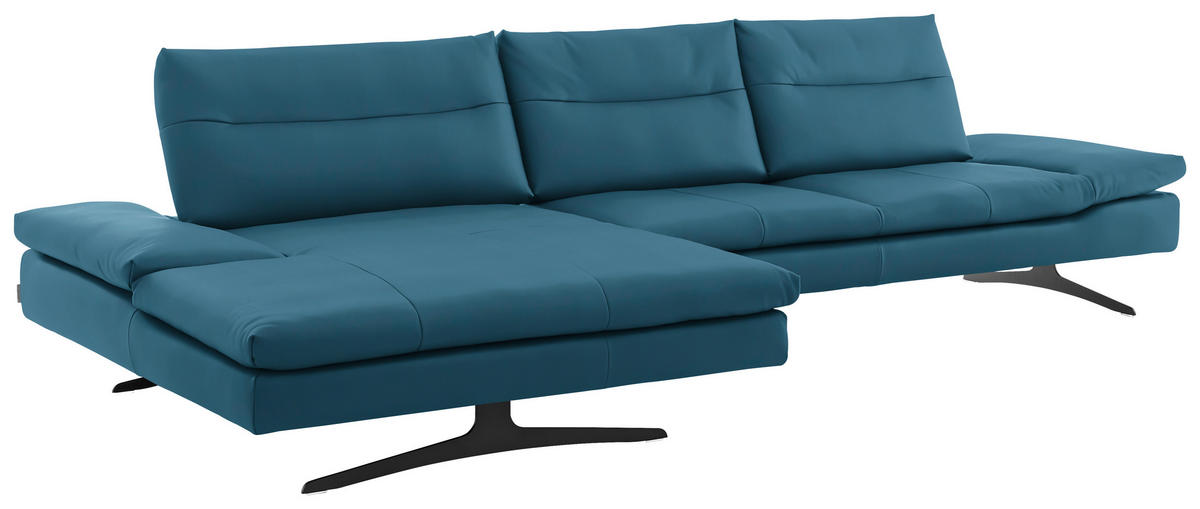 ECKSOFA in Echtleder Hellblau  158/342 cm  - Schwarz/Hellblau, MODERN, Leder/Metall (158/342cm) - Chilliano