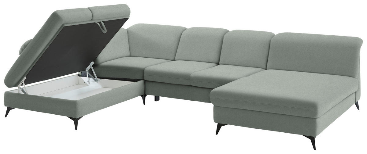 WOHNLANDSCHAFT Chenille Hellgrau  - Hellgrau/Schwarz, Design, Textil/Metall (255/369/198cm) - Beldomo Style