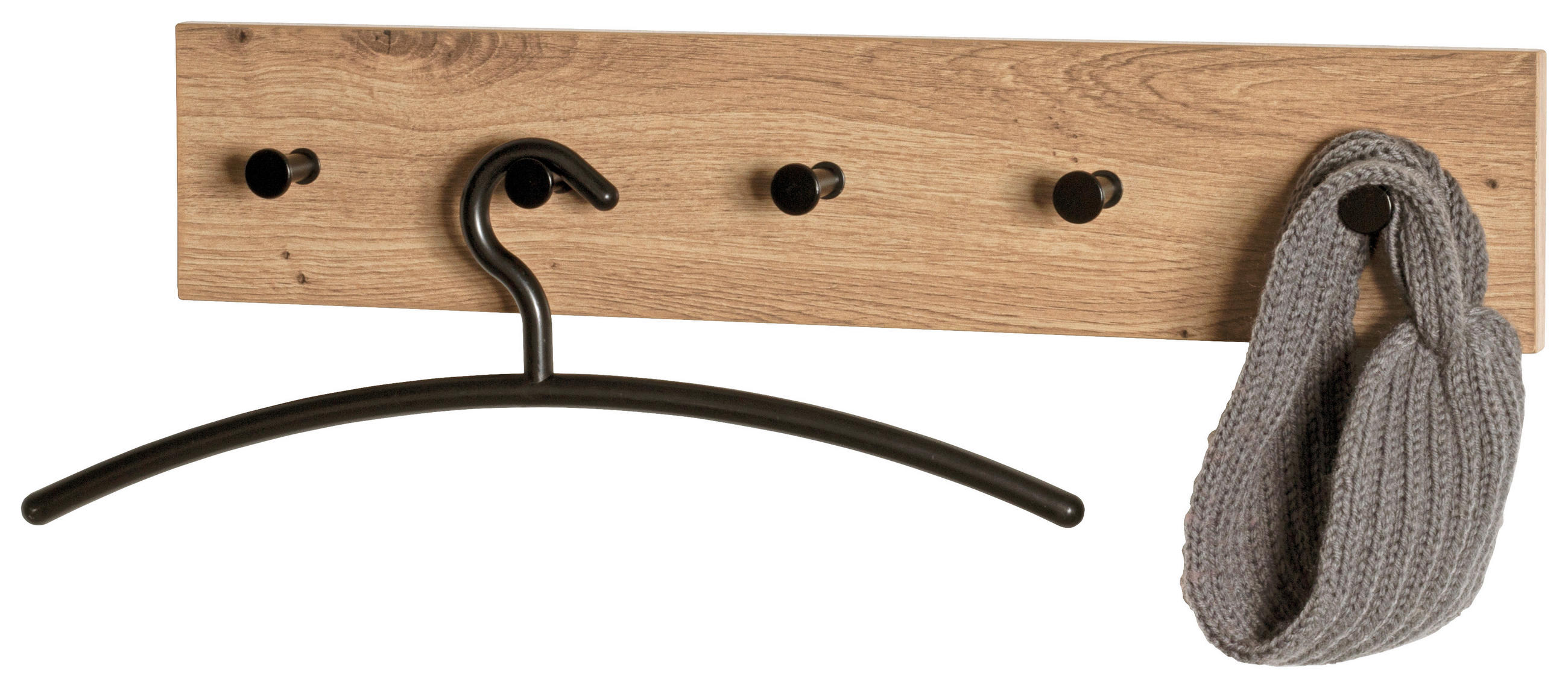 HAKENLEISTE in Schwarz, Eichefarben - Eichefarben/Schwarz, Basics, Holzwerkstoff/Metall (60/12/5cm)
