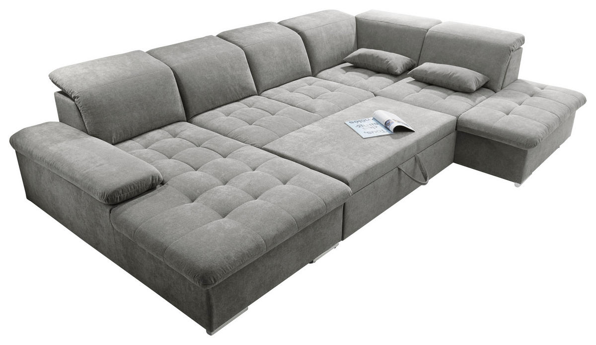 WOHNLANDSCHAFT Schlammfarben Mikrovelours  - Schlammfarben/Silberfarben, KONVENTIONELL, Kunststoff/Textil (188/340/240cm) - MID.YOU