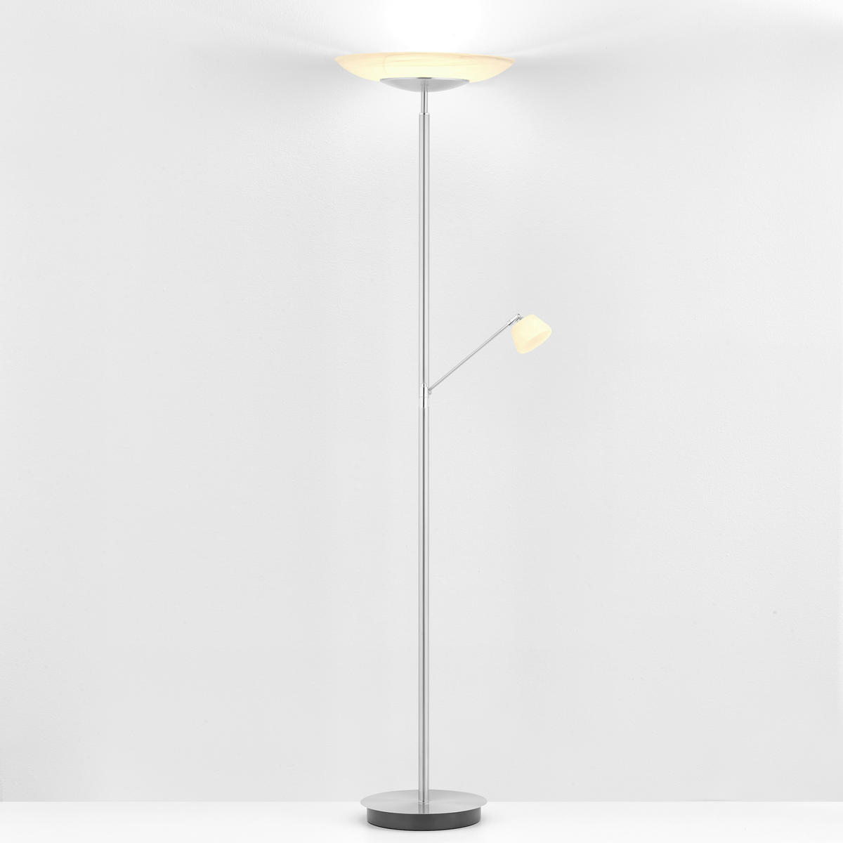 LED-STEHLEUCHTE Ferdi 43/180 cm  - Alabasterfarben/Nickelfarben, MODERN, Glas/Metall (43/180cm) - Hell