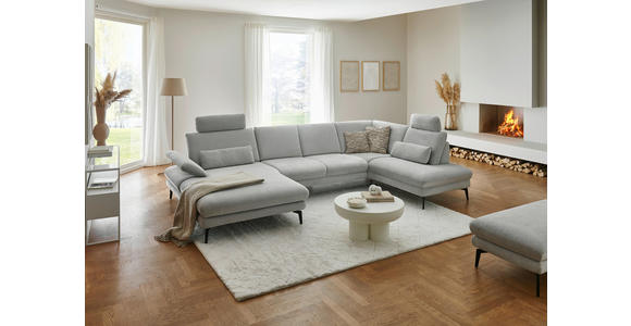 WOHNLANDSCHAFT in Chenille, Flachgewebe Silberfarben - Silberfarben/Schwarz, Design, Textil/Metall (180/344/208cm) - Dieter Knoll